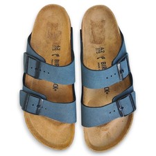 Birkenstock Arizona Birko-Flor Nubuck Basalt Blue Two Strap Sandals L11/M9