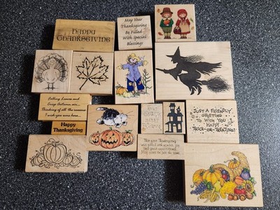 Halloween/Thanksgiving/Fall wood mount stamps variety | eBay display picture 1