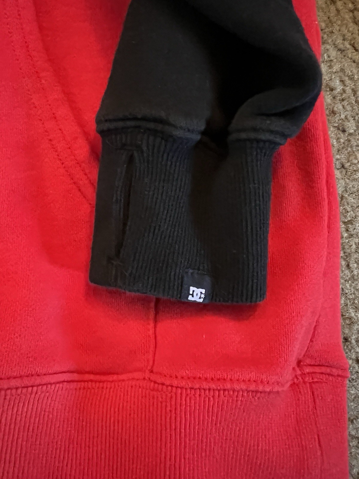 DC SHOES DOUBLE LAYERED RED / BLACK THICK HOODIE - image 3