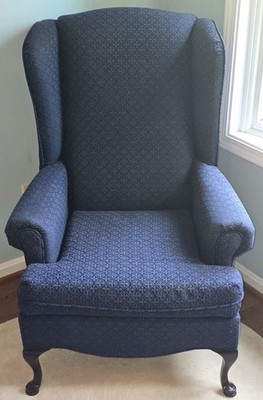 Hillcraft High 43'' Wingback Fire Side Queen Anne Chair Blue Flower Upholstered 