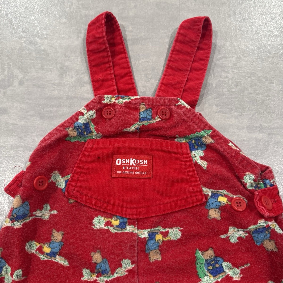 Vintage OshKosh B'gosh Vestback Overalls Cowboy Bears Red Corduroy