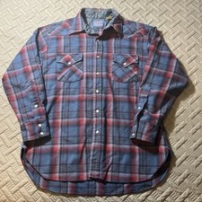 Vintage Pendleton Wool Shirt Blue/Red Plaid Western Pearl Snap Wool Men s Large