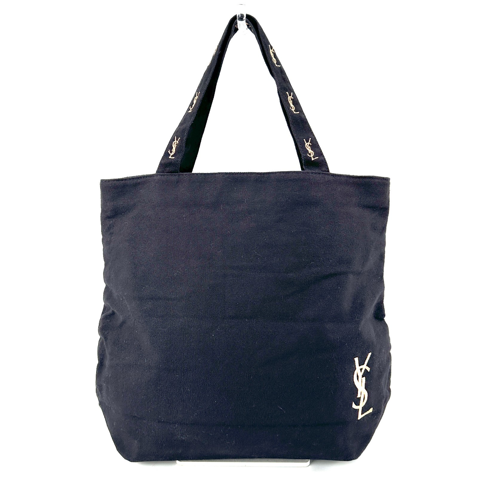 Yves Saint Laurent YSL Tote Bag  Embroidery Gold Canvas Black Auth 0720