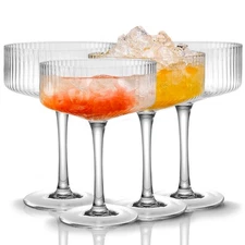 4 Pcs Ribbed Coupe Glasses, 10 oz Vintage Coupe Glass Set, Unique Martini Gla...