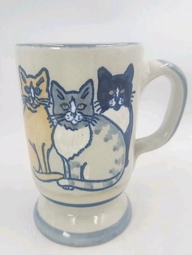 Louisville Stoneware Pottery Mug Classy Cats Blue Paws Coffee Tea Cup 