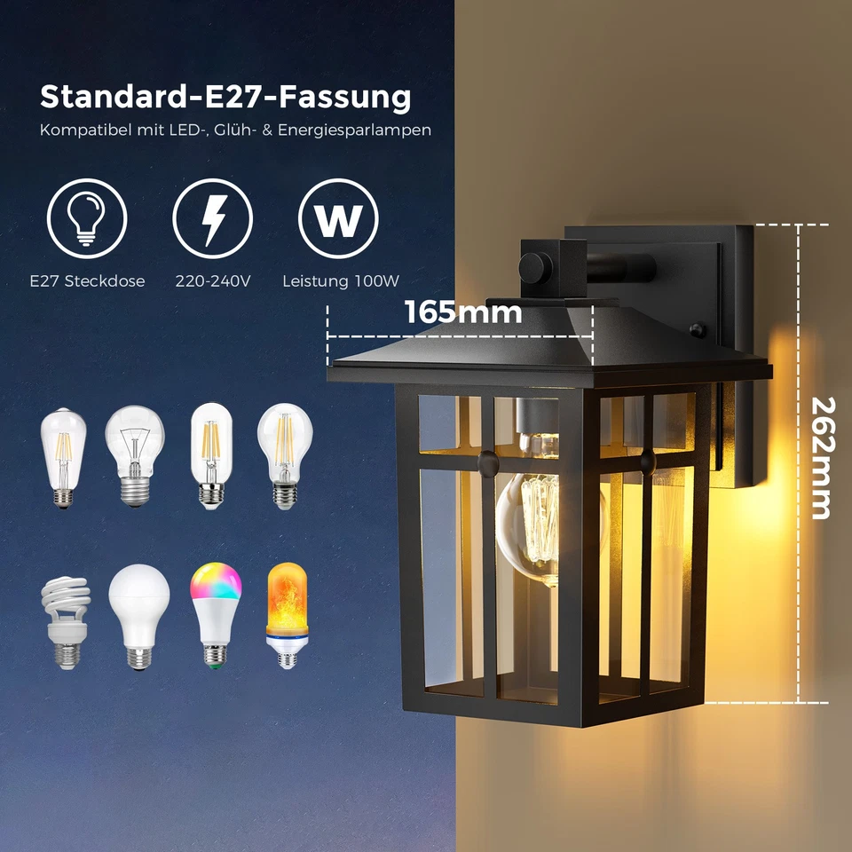 Außenleuchte Gartenleuchte Außenlampe Wandleuchte Gartenlampe E27 - Bild 3 von 4