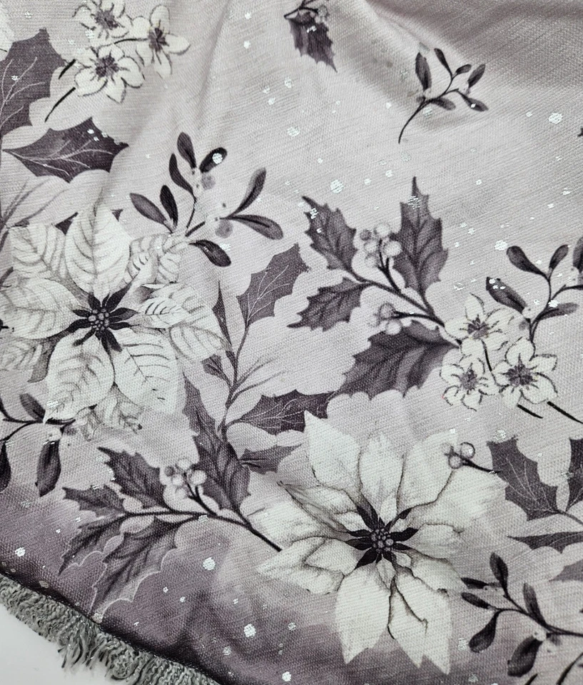 NWT Rachel Zoe 50" Christmas Tree Skirt, Gray, Silver, White Poinsettias - Image 4 of 4