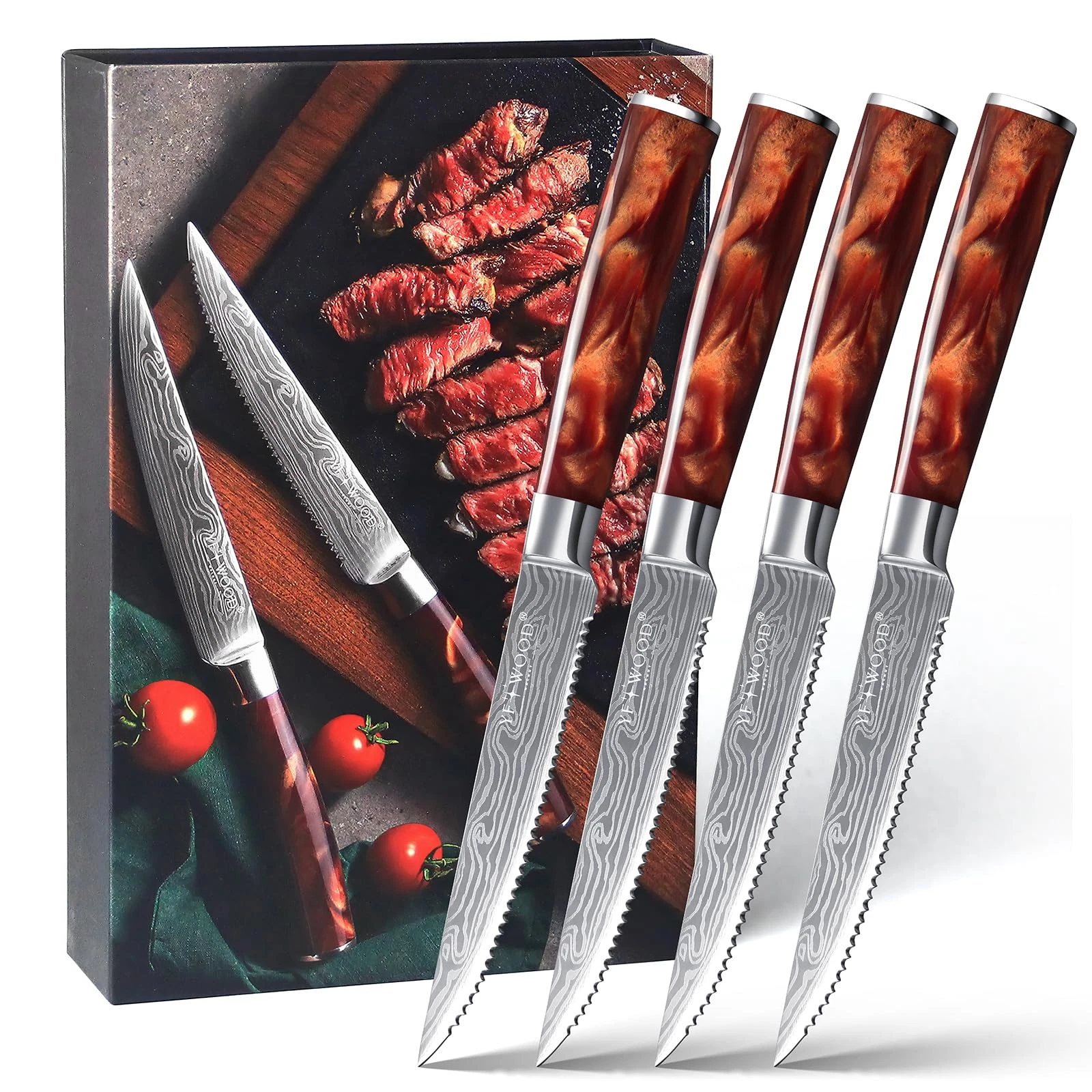 4.8 Inch Premium Steak Knives Set of 4, Razor Sharp Dishwasher Safe Serrated ...