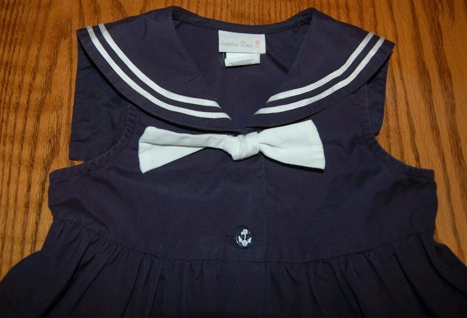 SAILOR GIRL ПЛАТЬЕ 6 X ДЕВОЧЕК ТЕМНО-СИНИЙ БЕЛЫЙ ОТДЕЛКИ МОРСКОЙ ХЛОПОК BLD СОФИ РОЗА - Изображение 4 из 4