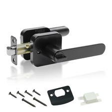 Black Interior Privacy Door Lever Handle Set Modern Square Base Keyless Lock
