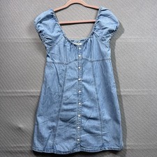 Madewell Dress Womens 6 Blue Denim Button Front Margie Mini Casual Boho Peasant