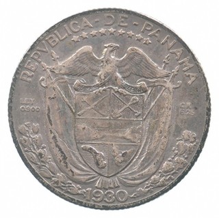 SILVER Quarter Sized 1930 Panama 1/4 Balboa World Silver Coin 393