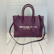 Michael Kors Mirella Medium East West Tote Satchel Shoulder Leather Bag Bordeaux