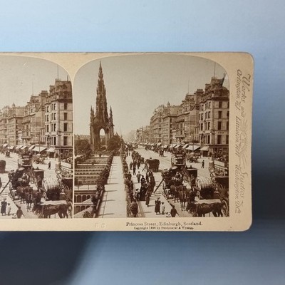 Edinburgh Scotland Stereoview C1900 Real Photo Princess St Much Horse Traffic