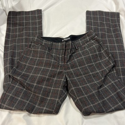 Express Editor Barely Boot Low Rise Pants Size 6R Stretch Career Grey Plaid