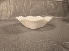 Vintage Diamond Cut Pattern 6" Square Bowl Milk Glass Ruffled Edge Trinket Dish