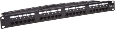 24-Port Cat6 Unshielded UL Listed Patch Panel, 1U, 110/Dual IDC, with Wire Suppo