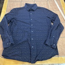 Bugatchi Button Shirt Mens Sz L Blue Brown Striped OoohCotton Tech 8 Way Stretch