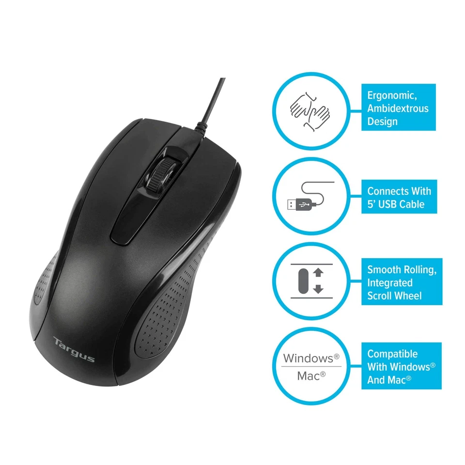 Targus 3-Button USB Full-Size Optical Mouse - AMU81USZ - Image 2 of 4