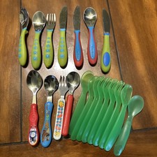 Lot Of 20 Toddler Forks Spoons  Knives Stainless Steel  Plastic