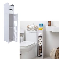 White Bathroom Cabinet Corner Shelf Slim Cupboard Storage Toilet Unit Tall Rack