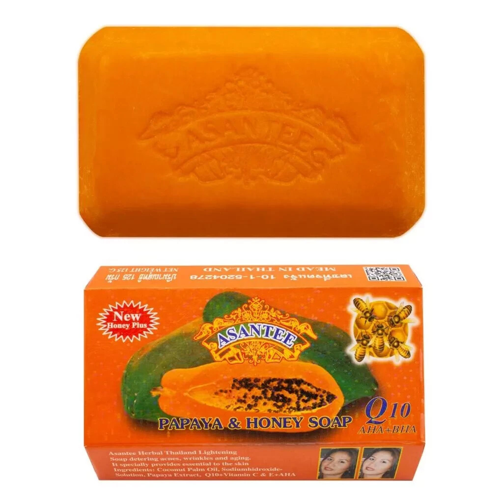 Asantee Papaya & Honey Soap Thai Herbal Lightening Soap 125 g. x 4 Pcs.