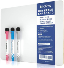 Nicpro Dry Erase Mini Whiteboard A4, 22 x 30 cm Double Sided Lapboard with 3 for