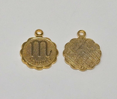 10 Gold Metal VTG Scorpio Zodiac Sign Symbol Charms Round Pendants Craft Jewelry