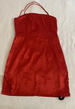 pretty little thing red satin oriental lace back bodycon dress sz 10