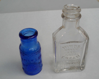 Vtg Lot 2 Medicine Bottle HINDS HONEY ALMOND CREAM & EMERSON BROMO SELTZER Old