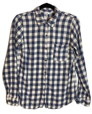 Splendid Blue White Plaid Flannel Button Up Shirt Womens Size S  Boho Casual