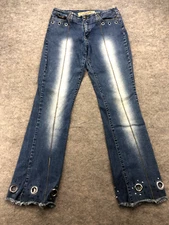Too Hot Jeans Size 9 Blue Metal Accents Embroidered Y2K Stretch Vintage
