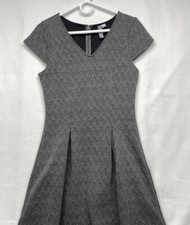 Alya Dress Size Large Gray Fit & Flair Chevron Tweed Stretch