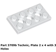Lego 1x 3709b White Technic, Plate 2 x 4 with 3 Holes 2507