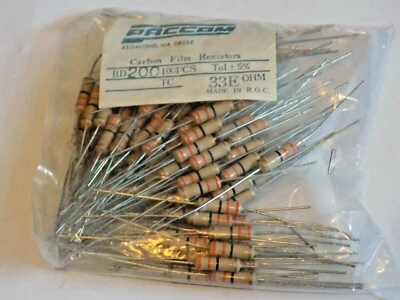 100 Paccom 2 Watt 5% Carbon film Resistors 33 ohm 5% nos - Image 1 of 2