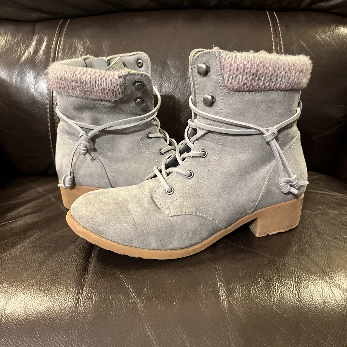 Grey and cheap pink sperry boots