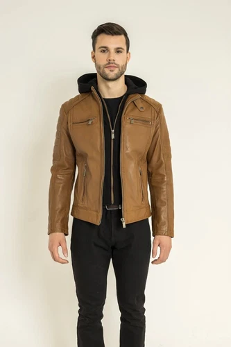 Mens slim fit jacket with fleece hood  - product listing photo