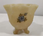 Vintage Fenton Blue Dogwood on Cameo Satin Custard Glass 3-toed Bowl Vase Signed