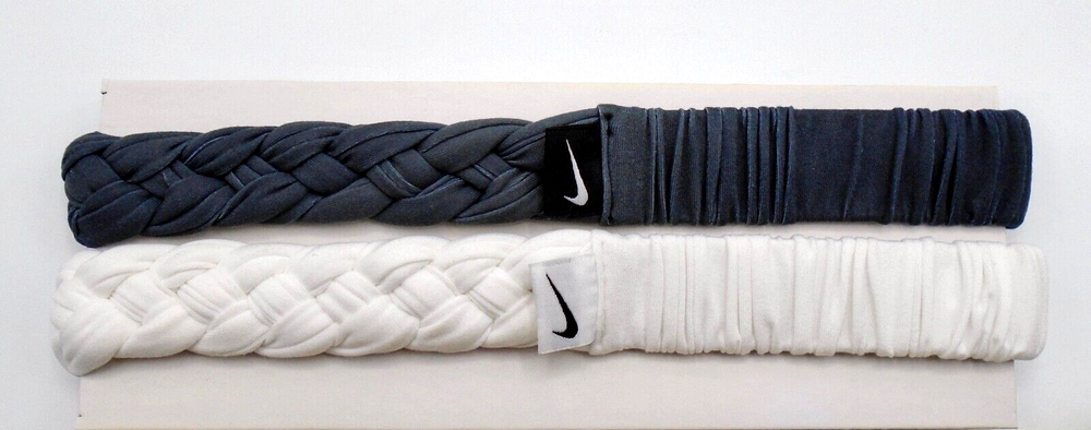 Nike Braided Headband 2 Pack in White Charcoal Black for Adults