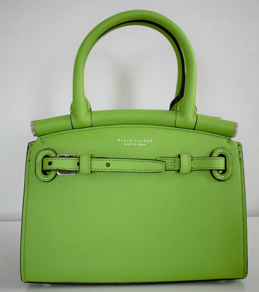 $1790 NEW RALPH LAUREN COLLECTION Green Kiwi Leather MINI RL50 Satchel Handbag - Image 3 of 4