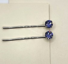 Handmade 2pc Hair/ Bobby Pins w/ Swarovski Crystal Tanzanite Chaton Stones