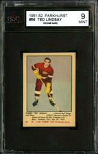 1951 PARKHURST #56 TED LINDSAY KSA 9 PERFECTLY CENTERED 1951-52 HOF ROOKIE CARD