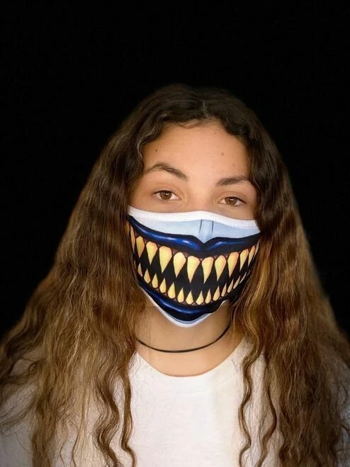 Kids Reusable Face Mask Shark teeth Metallic Creepy Scary Real Look Light Revers - Image 3 of 4