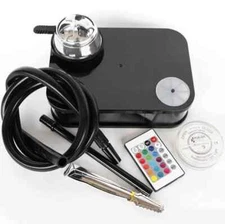 Portable Acrylic Hookah Set W/ LED Light Square Box Hookah Shisha W/ Bowl Black