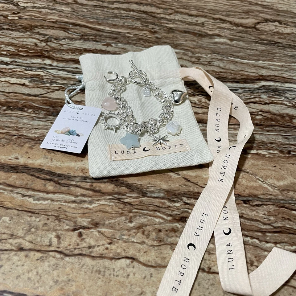 Luna Norte Jewelry Silver Toggle Bracelet Genuine Stones 7 Charm Bracelet - Image 3 of 4