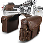 Motorcycle Saddlebags Brown Leather Rear Seat Luggage For Harley Softail Slim