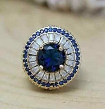 4.00TCW Round Cut Lab Created White Blue Sapphire Cluster Engagement Fine Ring