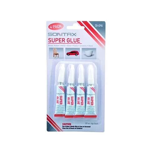 Sontax Super Glue Liquid Adhesive .28oz 4 Pack Instant Bond Metal Wood Plastic +