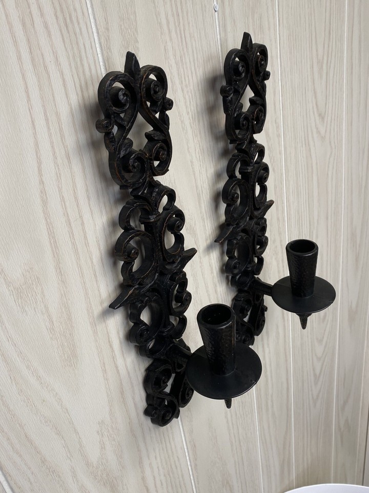 Vintage Burwood Pair Of Black Wall Sconces Gothic Style eBay