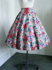 NOW ON SALE 1950's Vintage Pink  Red Floral Circle Skirt